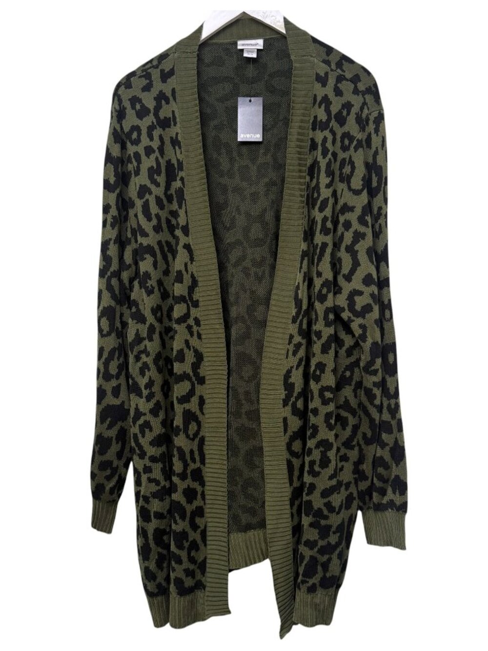 AVENUE Olive Green Cardigan Plus Size 22/24 Womens Leopard Sweater Duster NWT